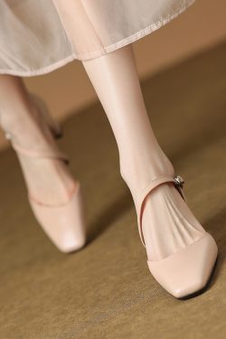 Women's One-Strap Open-Toe Chunky High Heels Sandals - Elegant Hollow Design for Summer 2025, Non-Luxury Genuine Leather