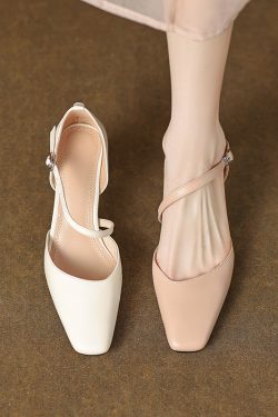 Women's One-Strap Open-Toe Chunky High Heels Sandals - Elegant Hollow Design for Summer 2025, Non-Luxury Genuine Leather