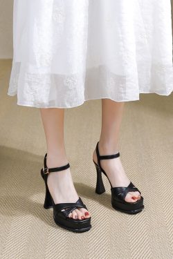 Women's Open-Toe High Heels Sandals 2025 Summer One-Strap Waterproof Fashionable Thin Heels Versatile Footwear