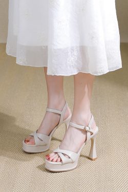 Women's Open-Toe High Heels Sandals 2025 Summer One-Strap Waterproof Fashionable Thin Heels Versatile Footwear