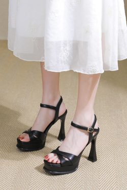 Women's Open-Toe High Heels Sandals 2025 Summer One-Strap Waterproof Fashionable Thin Heels Versatile Footwear