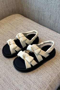 Women's Open-Toe Sandals 2025 Summer Korean Style Sweet Bow Thick-Soled Roman Shoes