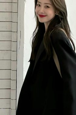 Women's Oversized Black Double-Breasted Suit Jacket - Trendy 2025 Spring Style, Loose Silhouette, High-End Fashion