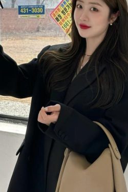 Women's Oversized Black Double-Breasted Suit Jacket - Trendy 2025 Spring Style, Loose Silhouette, High-End Fashion
