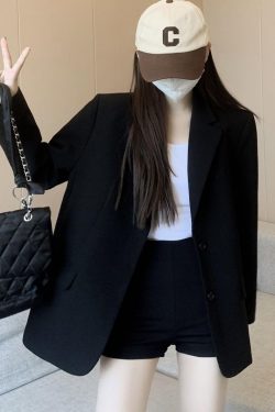 Women's Oversized Black Suit Jacket - Casual High-End Blazer for Petite Sizes, Spring Autumn 2025 Fashion
