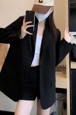 Women's Oversized Black Suit Jacket - Casual High-End Blazer for Petite Sizes, Spring Autumn 2025 Fashion