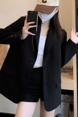 Women's Oversized Black Suit Jacket - Casual High-End Blazer for Petite Sizes, Spring Autumn 2025 Fashion