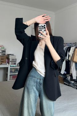 Women's Oversized Black Suit Jacket, Casual Loose Fit Blazer, High-End Feel, Plus Size, Spring Autumn 2025 Fashion