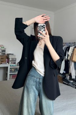 Women's Oversized Black Suit Jacket, Casual Loose Fit Blazer, High-End Feel, Plus Size, Spring Autumn 2025 Fashion