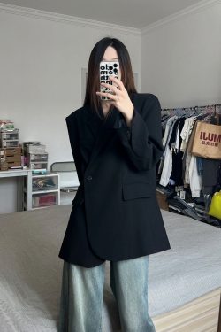 Women's Oversized Black Suit Jacket, Casual Loose Fit Blazer, High-End Feel, Plus Size, Spring Autumn 2025 Fashion