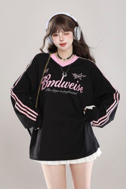 Women's Oversized Color-Block V-Neck T-Shirt - Retro Casual Summer Short Sleeve Top