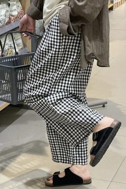 Women's Petite Plus Size Loose Checkered Cropped Wide-Leg Balloon Pants for Summer