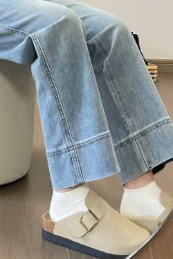 Women's Petite Plus Size Summer Slim Fit Loose Straight Nine-Point Jeans for Curvy Style