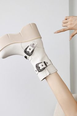 Women's Platform Thick-Soled Martin Boots with Metal Buckle - Fashionable Short Boots for Height Increase, Perfect for Petite Style