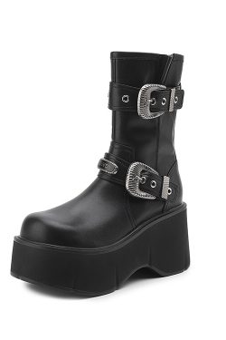 Women's Platform Thick-Soled Martin Boots with Metal Buckle - Fashionable Short Boots for Height Increase, Perfect for Petite Style