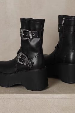 Women's Platform Thick-Soled Martin Boots with Metal Buckle - Fashionable Short Boots for Height Increase, Perfect for Petite Style