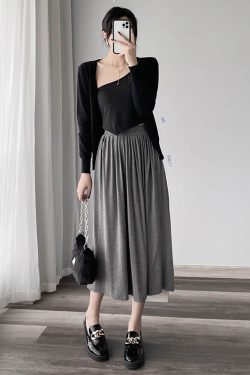 Women’s Pleated Modal Cotton Half-Length Skirt - Wrinkled Draping, Elastic High Waist, Swing Style for Spring & Summer