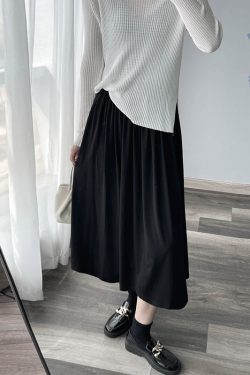 Women’s Pleated Modal Cotton Half-Length Skirt - Wrinkled Draping, Elastic High Waist, Swing Style for Spring & Summer