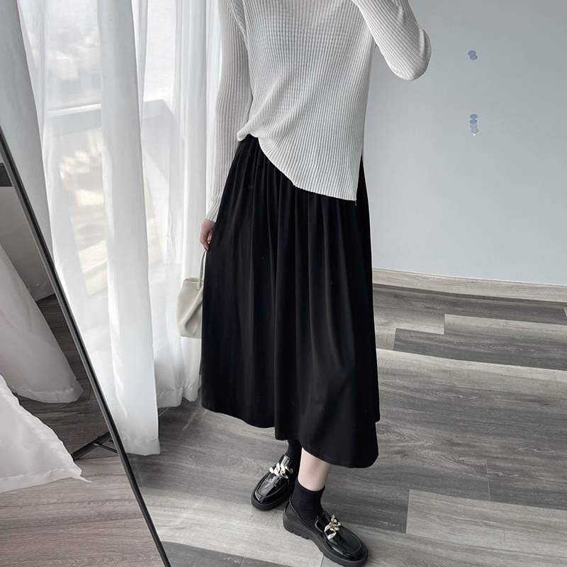 Women’s Pleated Modal Cotton Half-Length Skirt - Wrinkled Draping, Elastic High Waist, Swing Style for Spring & Summer Women’s Pleated Modal Cotton Half-Length Skirt - Wrinkled Draping, Elastic High Waist, Swing Style for Spring & Summer