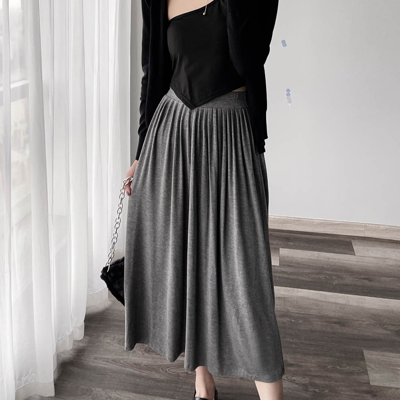 Women’s Pleated Modal Cotton Half-Length Skirt - Wrinkled Draping, Elastic High Waist, Swing Style for Spring & Summer Women’s Pleated Modal Cotton Half-Length Skirt - Wrinkled Draping, Elastic High Waist, Swing Style for Spring & Summer
