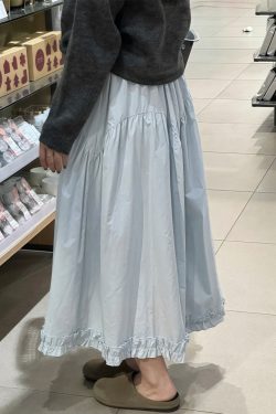 Women's Plus Size Light Blue Lace A-Line Midi Skirt, Slimming Design for Pear-Shaped Body, Trendy 2025 Style