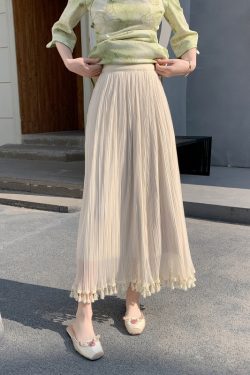 Women's Qipao Inner Slip Dress, Gentle Style with Tassel Mesh Half Skirt, Pleated A-Line Tulle, Draping Effect, Slimming Base Skirt