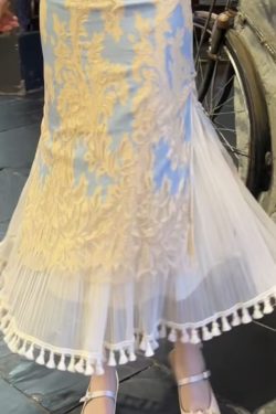 Women's Qipao Inner Slip Dress, Gentle Style with Tassel Mesh Half Skirt, Pleated A-Line Tulle, Draping Effect, Slimming Base Skirt