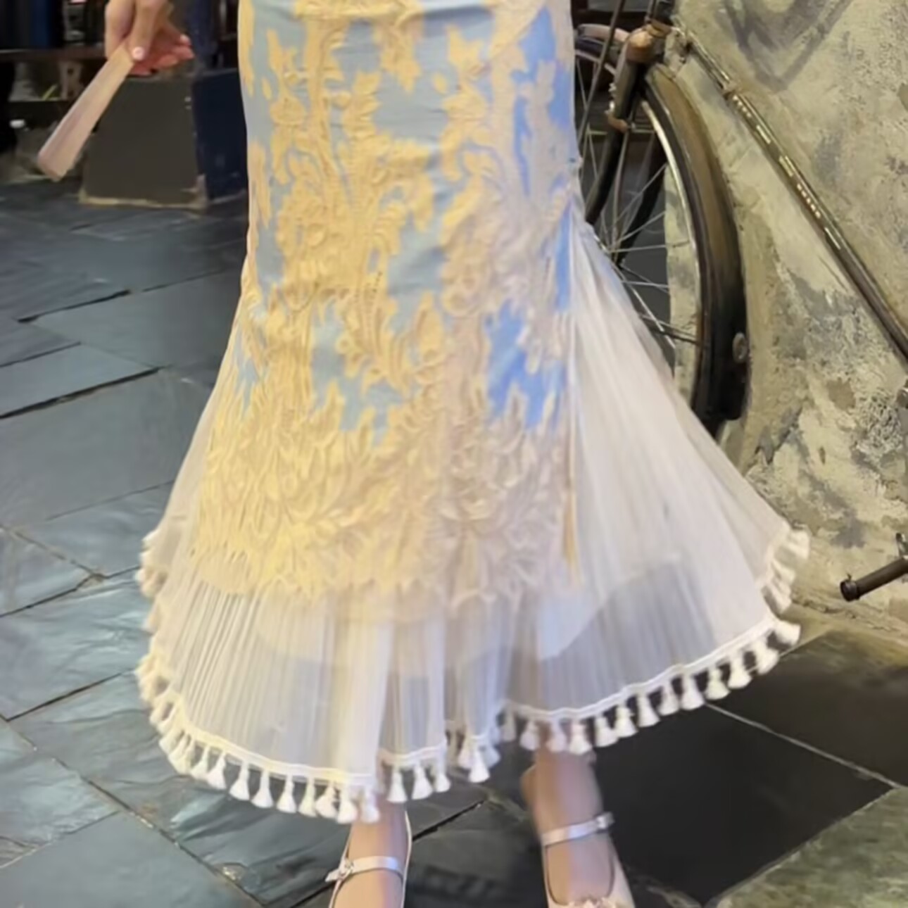 Women's Qipao Inner Slip Dress, Gentle Style with Tassel Mesh Half Skirt, Pleated A-Line Tulle, Draping Effect, Slimming Base Skirt Women's Qipao Inner Slip Dress, Gentle Style with Tassel Mesh Half Skirt, Pleated A-Line Tulle, Draping Effect, Slimming Base Skirt