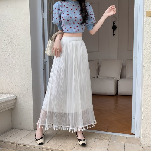 Women's Qipao Inner Slip Dress, Gentle Style with Tassel Mesh Half Skirt, Pleated A-Line Tulle, Draping Effect, Slimming Base Skirt Women's Qipao Inner Slip Dress, Gentle Style with Tassel Mesh Half Skirt, Pleated A-Line Tulle, Draping Effect, Slimming Base Skirt