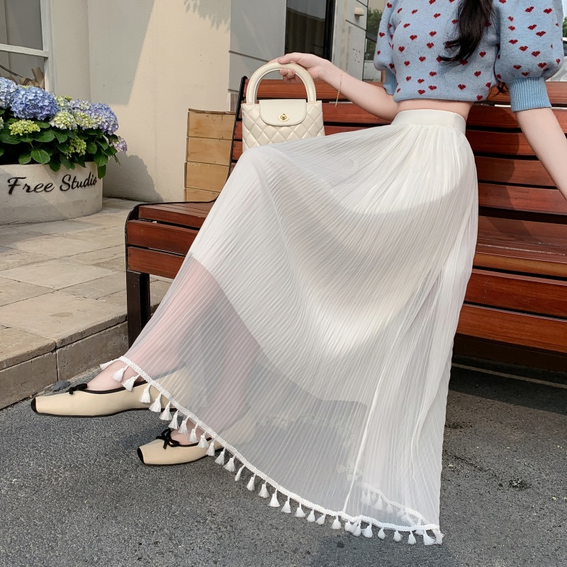 Women's Qipao Inner Slip Dress, Gentle Style with Tassel Mesh Half Skirt, Pleated A-Line Tulle, Draping Effect, Slimming Base Skirt Women's Qipao Inner Slip Dress, Gentle Style with Tassel Mesh Half Skirt, Pleated A-Line Tulle, Draping Effect, Slimming Base Skirt