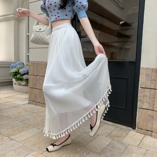 Women's Qipao Inner Slip Dress, Gentle Style with Tassel Mesh Half Skirt, Pleated A-Line Tulle, Draping Effect, Slimming Base Skirt Women's Qipao Inner Slip Dress, Gentle Style with Tassel Mesh Half Skirt, Pleated A-Line Tulle, Draping Effect, Slimming Base Skirt