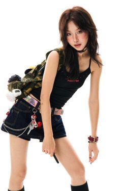 Women’s Retro Camouflage Studded Camisole - Sexy Slim-Fit Summer Top in American Style, Y2K Fashion