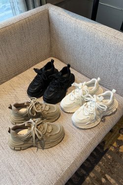 Women's Retro Dad Sneakers - Lace-Up Mesh Breathable Leather Thick-Soled Sports Leisure Shoes for Spring 2025