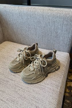 Women's Retro Dad Sneakers - Lace-Up Mesh Breathable Leather Thick-Soled Sports Leisure Shoes for Spring 2025