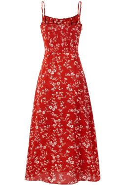 Women's Retro Floral Spaghetti Strap Dress - Waist-Cinching Long Dress for Summer Beach Vacation 2025