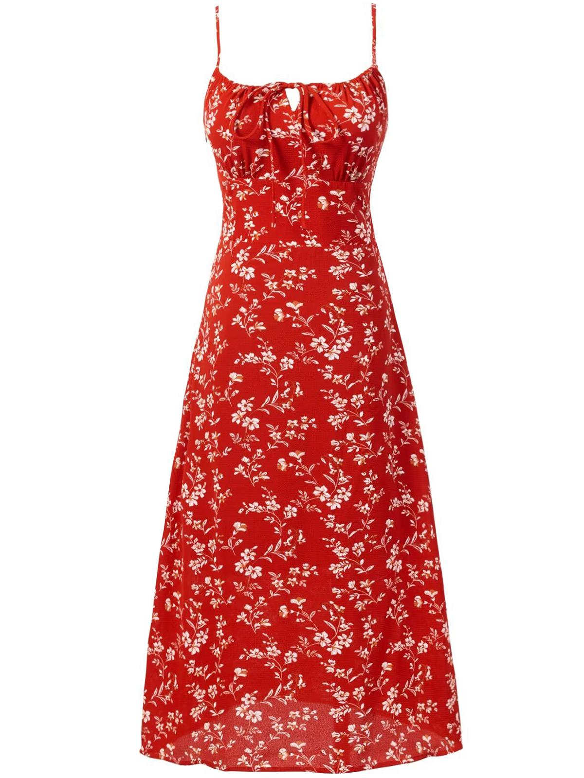 Women's Retro Floral Spaghetti Strap Dress - Waist-Cinching Long Dress for Summer Beach Vacation 2025 Women's Retro Floral Spaghetti Strap Dress - Waist-Cinching Long Dress for Summer Beach Vacation 2025