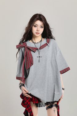 Women’s Retro Lace-Up Short Sleeve T-Shirt - Stylish Loose Casual Y2K Top for Summer 2025 Outfit