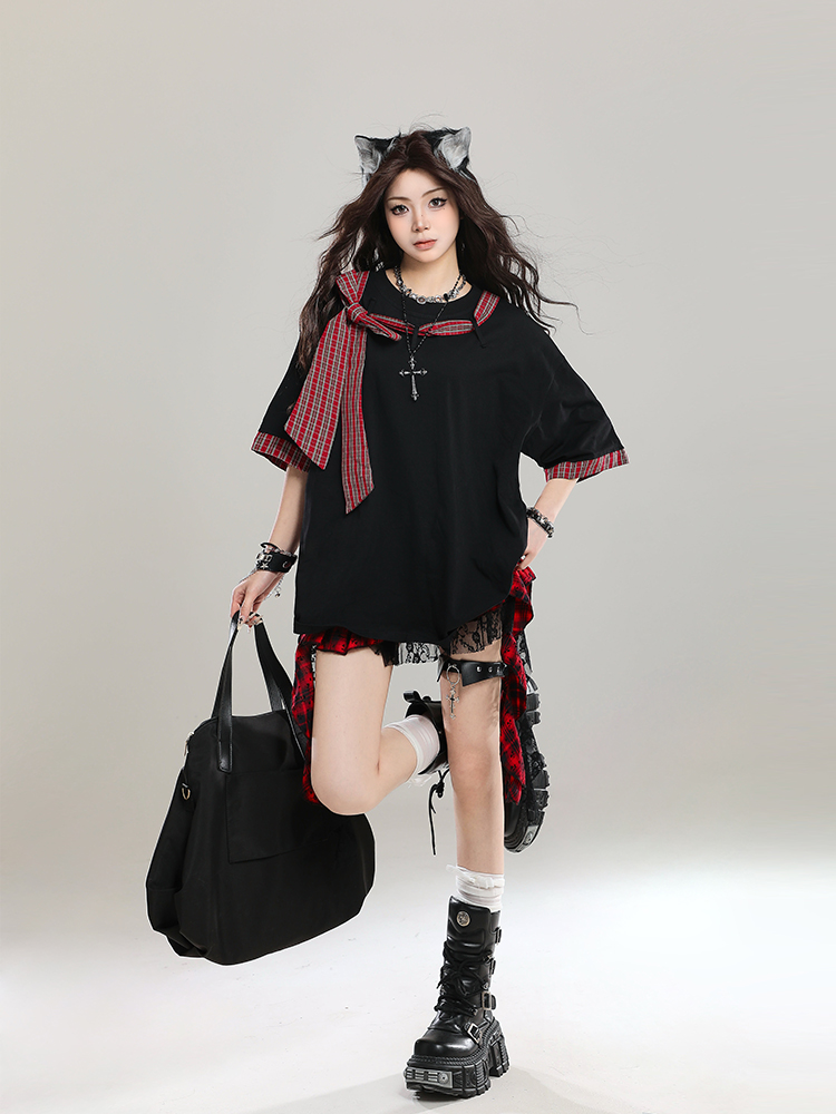 Women’s Retro Lace-Up Short Sleeve T-Shirt - Stylish Loose Casual Y2K Top for Summer 2025 Outfit Women’s Retro Lace-Up Short Sleeve T-Shirt - Stylish Loose Casual Y2K Top for Summer 2025 Outfit