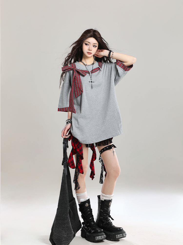 Women’s Retro Lace-Up Short Sleeve T-Shirt - Stylish Loose Casual Y2K Top for Summer 2025 Outfit Women’s Retro Lace-Up Short Sleeve T-Shirt - Stylish Loose Casual Y2K Top for Summer 2025 Outfit