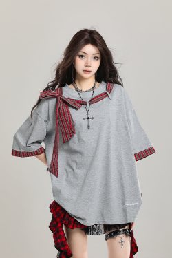 Women’s Retro Lace-Up Short Sleeve T-Shirt - Stylish Loose Casual Y2K Top for Summer 2025 Outfit