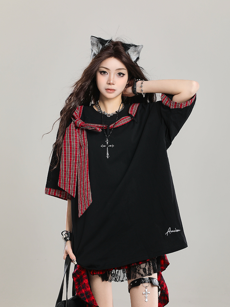 Women’s Retro Lace-Up Short Sleeve T-Shirt - Stylish Loose Casual Y2K Top for Summer 2025 Outfit Women’s Retro Lace-Up Short Sleeve T-Shirt - Stylish Loose Casual Y2K Top for Summer 2025 Outfit