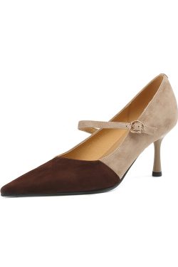 Women's Retro Patchwork High Heels - Italian-Style Soft-Soled Comfort Shoes with 7 cm Shallow Mouth Design