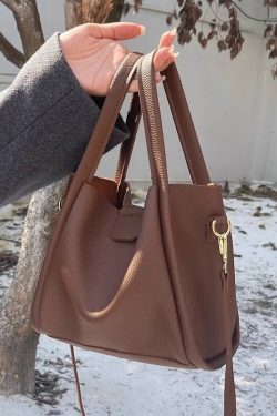 Women's Retro Textured Tote Bag 2024 | Fashionable Commuting Shoulder & Crossbody Bucket Handbag