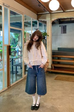 Women's Retro Wash Denim Shorts - Summer 2025 Petite Loose Straight Wide-Leg Style