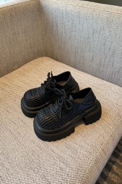 Women's Retro Woven Hollow Loafers - 2025 Summer Slip-On Thick-Soled Leather Shoes, Breathable Comfort, Stylish Casual Footwear