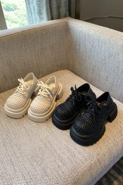 Women's Retro Woven Hollow Loafers - 2025 Summer Slip-On Thick-Soled Leather Shoes, Breathable Comfort, Stylish Casual Footwear