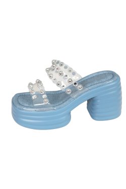 Women's Rhinestone-Embellished Platform Slippers, Thick-Soled Chunky Heels, Waterproof Summer Style 2025, Outdoor Wear
