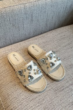 Women's Rhinestone Fisherman Sandals - Flat Woven One-Strap Slippers for Summer 2025 Outdoor Trend, Stylish and Comfortable