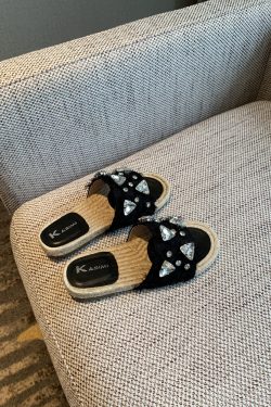 Women's Rhinestone Fisherman Sandals - Flat Woven One-Strap Slippers for Summer 2025 Outdoor Trend, Stylish and Comfortable