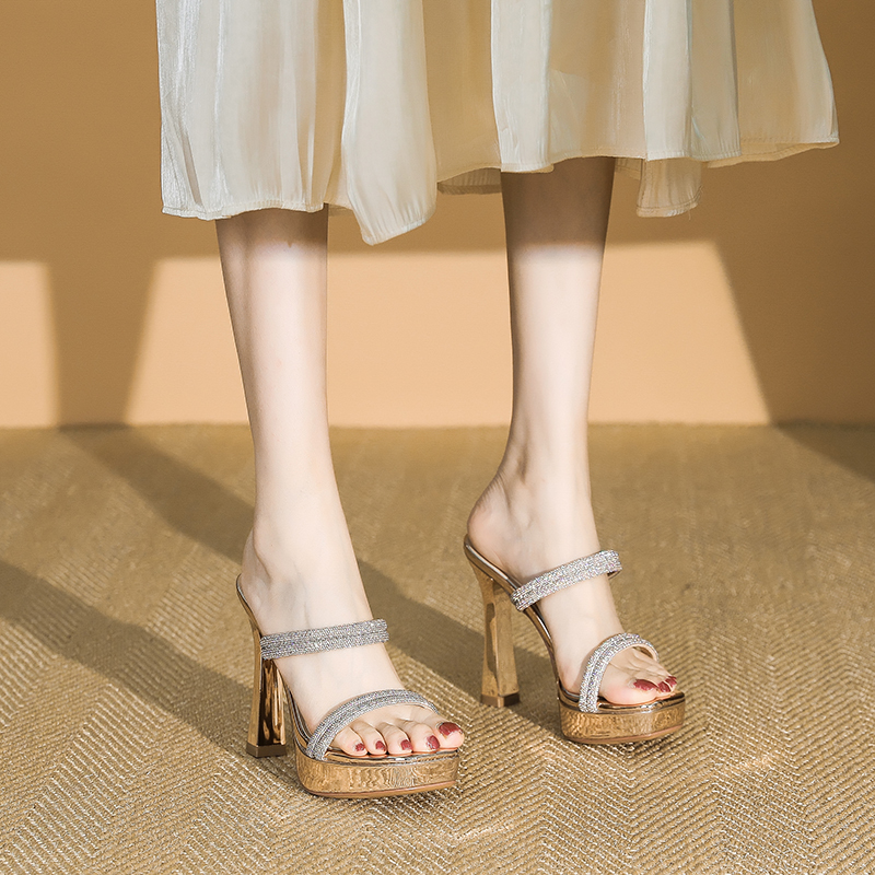 Women's Rhinestone Ultra-High Heel Sandals - 11CM Chunky Heel One-Strap Platform Shoes for Summer 2025 Fashion Women's Rhinestone Ultra-High Heel Sandals - 11CM Chunky Heel One-Strap Platform Shoes for Summer 2025 Fashion